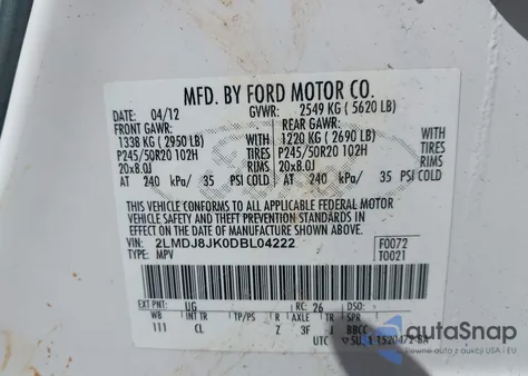 2013 Lincoln Mkx z USA, uszkodzony, nr VIN 2LMDJ8JK0DBL04222